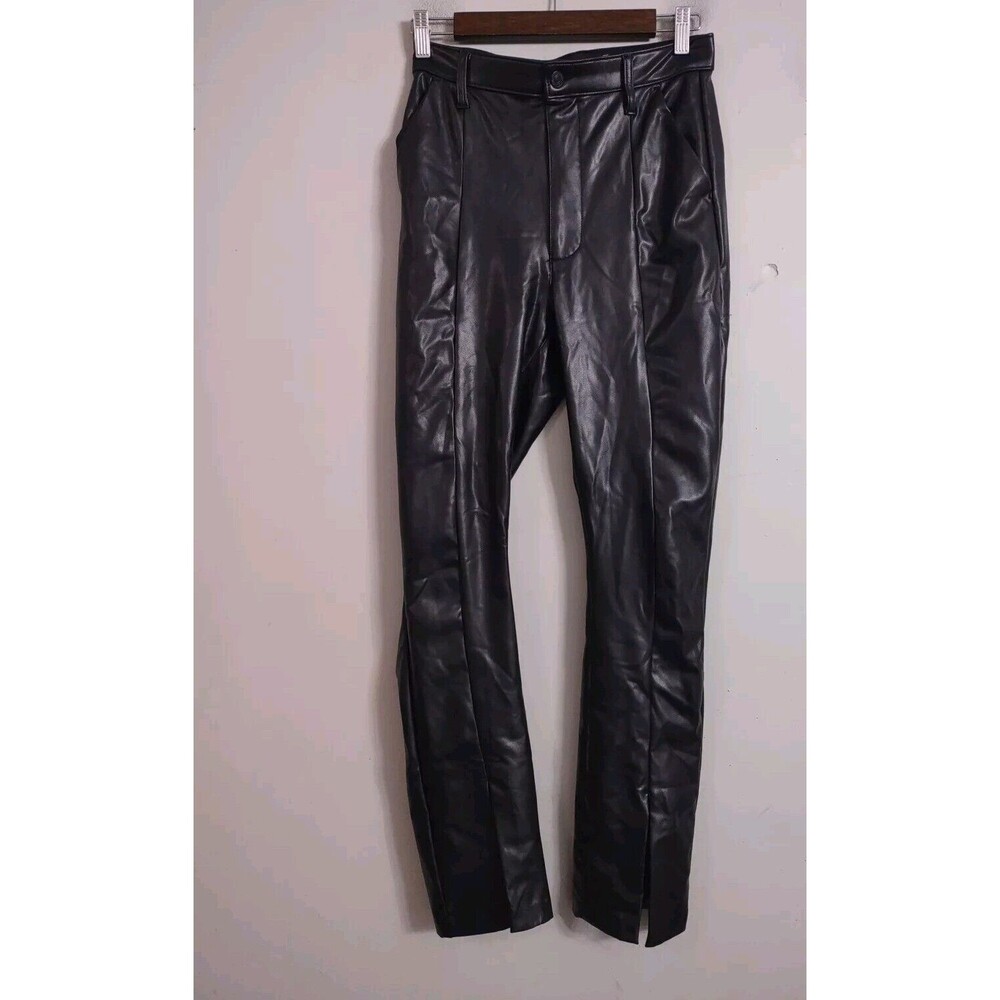 Abercrombie & Fitch Pants Size 27 Black Vegan Leather Split Hem High Rise